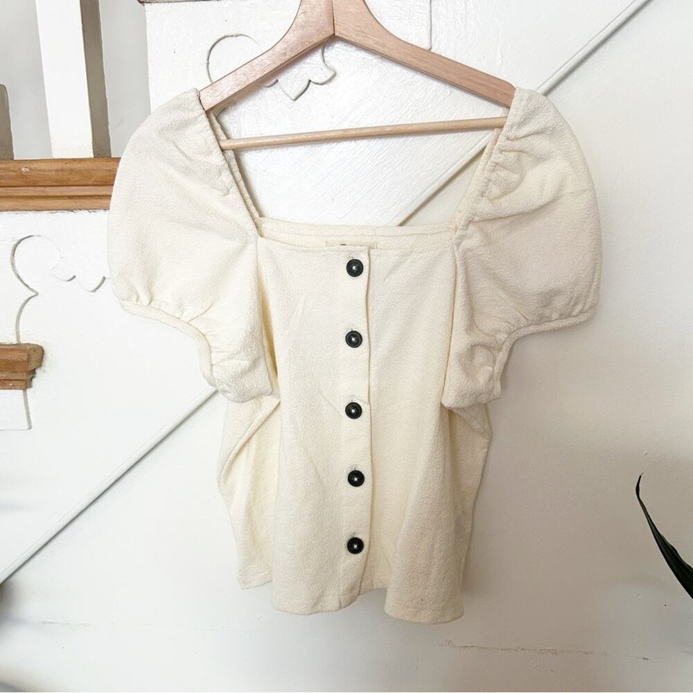 Madewell Jacquard Square Neck Puff Sleeve Top Cotton Blend Button-Down Size S